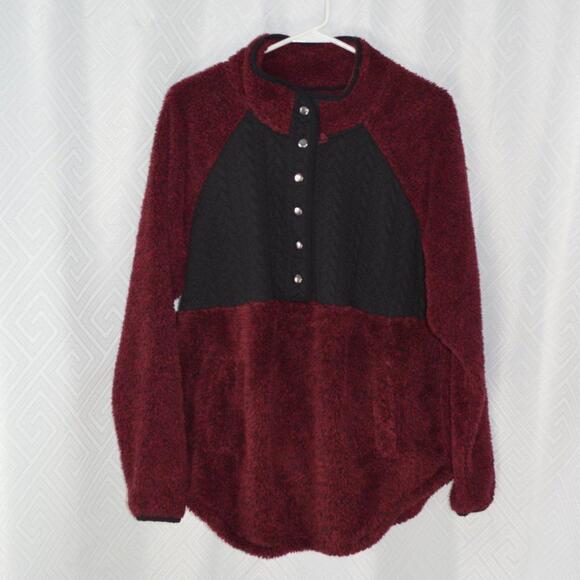 Maurices Burgandy Quilted Front Snap Sherpa Pullover Size XL - Picture 2 of 5